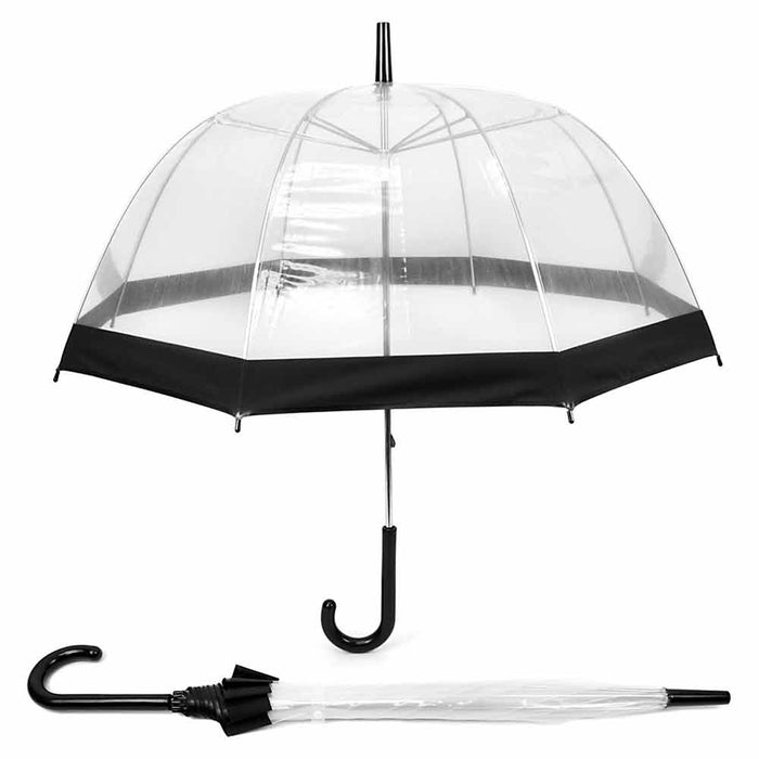 Clear Bubble Umbrella Adults Girls Long Stick Rain See Through Dome Black Trim