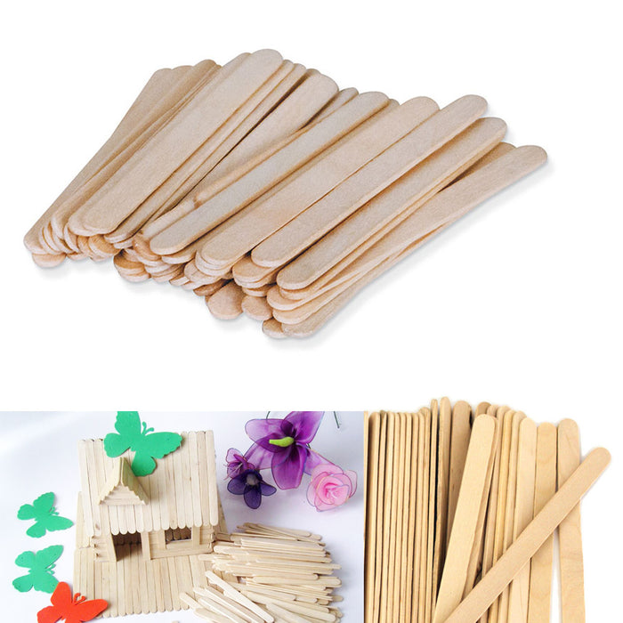 100 pcs Natural Wood Popsicle Sticks Wooden Craft Sticks Wax 4-1/2" x 3/8" New