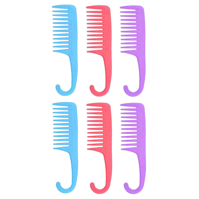 6 Pack Shower Combs w/ Hook Wet Dry Hair Wide Tooth Detangles Wash Care Durable