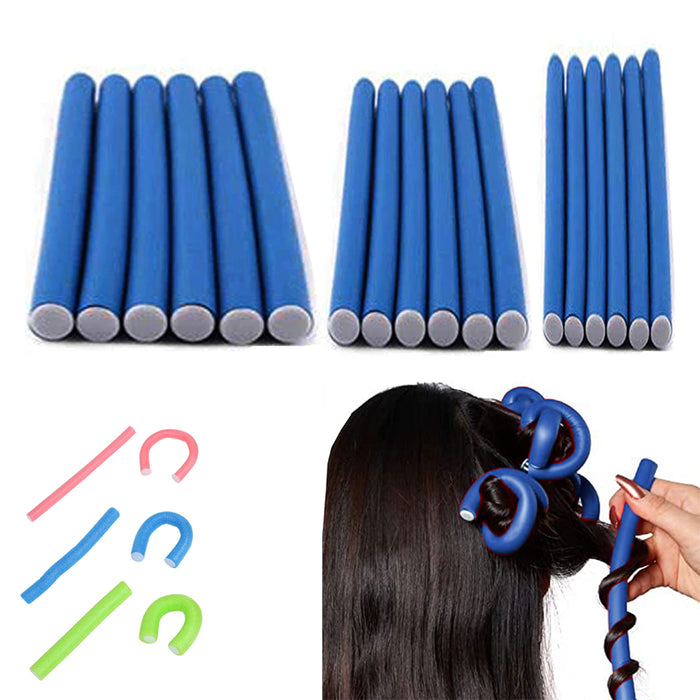 18 Soft Foam Cushion Hair Rollers Curlers Flexi Rods Hair Care Styling 3 Sizes