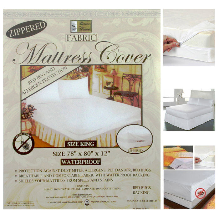 2X King Size Mattress Cover Zippered Fabric Protect Bed Dust Mite Bug Waterproof