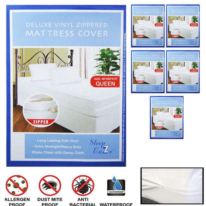 6 Queen Size Mattress Protector Waterproof Soft Anti Bug Zippered Mattress Cover