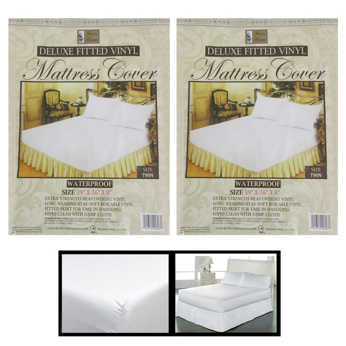 2X Twin Size Fitted Mattress Covers Vinyl Waterproof Allergy Dust Bugs Protector