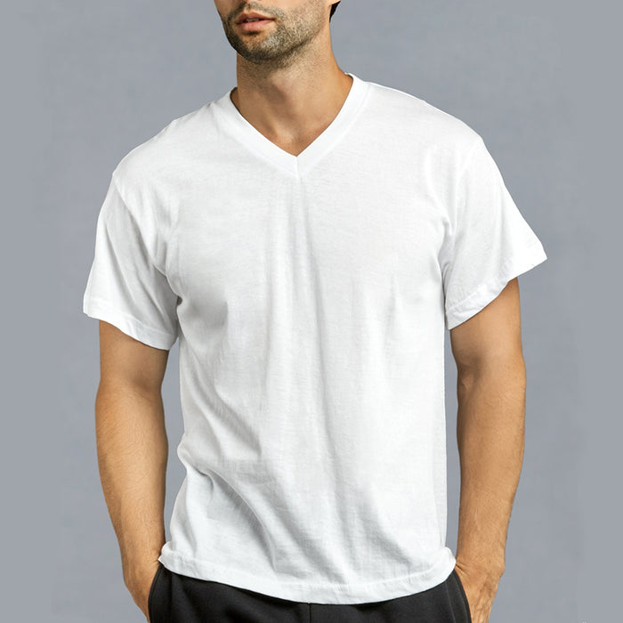 3 Pack Men V-Neck T-Shirt 100% Cotton White Plain Tee Undershirt Comfy Classic S