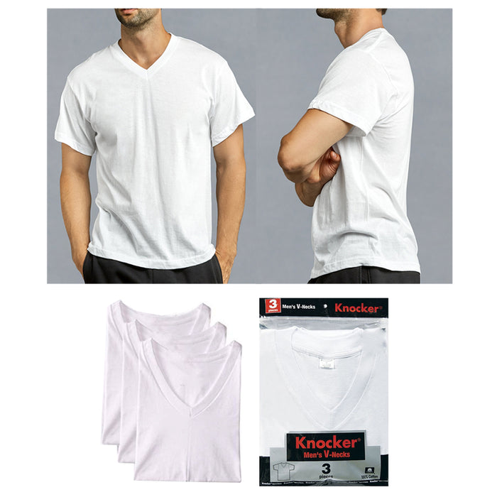 3 Pack Men V-Neck T-Shirt 100% Cotton White Plain Tee Undershirt Comfy Classic S