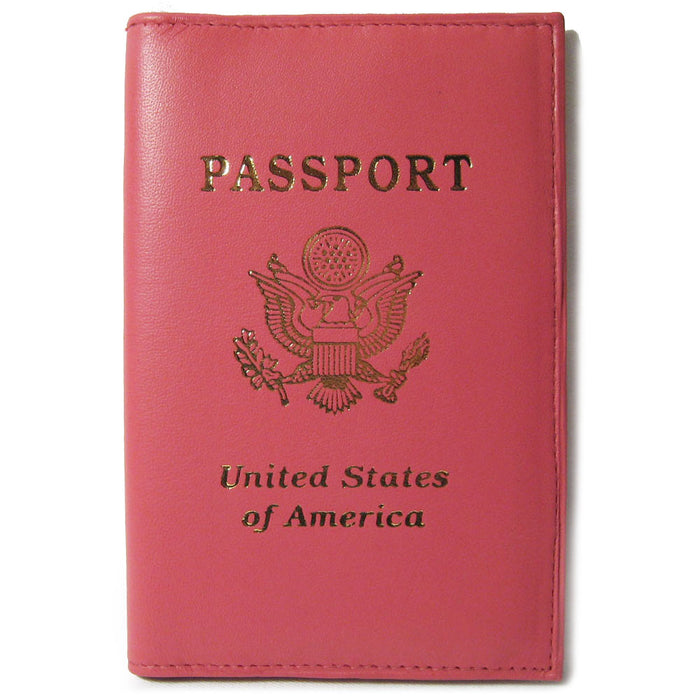 1 Genuine Pink Leather Passport Cover CASE Holder Wallet Travel Gold US Seal