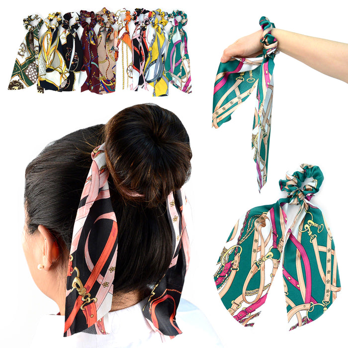 1X Ribbon Hair Tie Vintage Fashion Scrunchies Scarf Ponytail Print Elastic Band