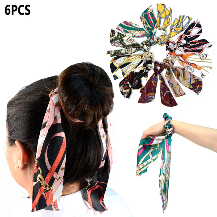 6Pc Hair Scrunchies Satin Silk Elastic Bands Scarf Ponytail Holder Scrunchy Ties