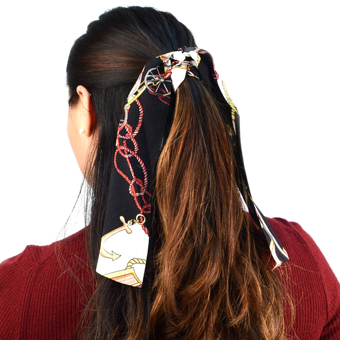 3 Pc Scrunchie Ribbon Hair Tie Elastic Band Scarf Ponytail Vintage Fashion Print