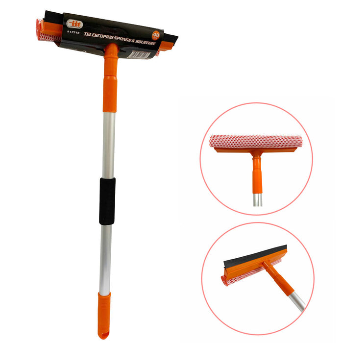 Telescopic Window Squeegee 48" Cleaner Squeegie Brush Shower Car Wiper Sponge