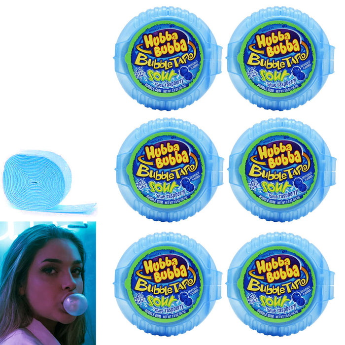 6 Pack Hubba Bubba Bubble Gum Tape Sour Blue Raspberry Fun Chewing Gum 36ft