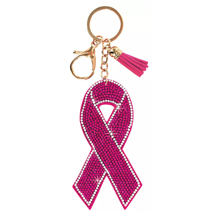 Cancer Awareness Ribbon Keychain Womens Purse Bag Charm Key Chain Ring Gift Pink