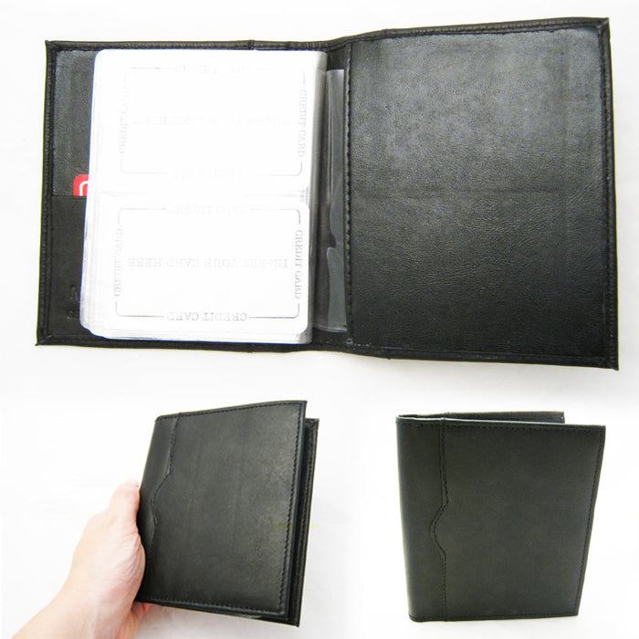 Leather Business Card Organizer Book Holder Black Compact Case Wallet Men Women