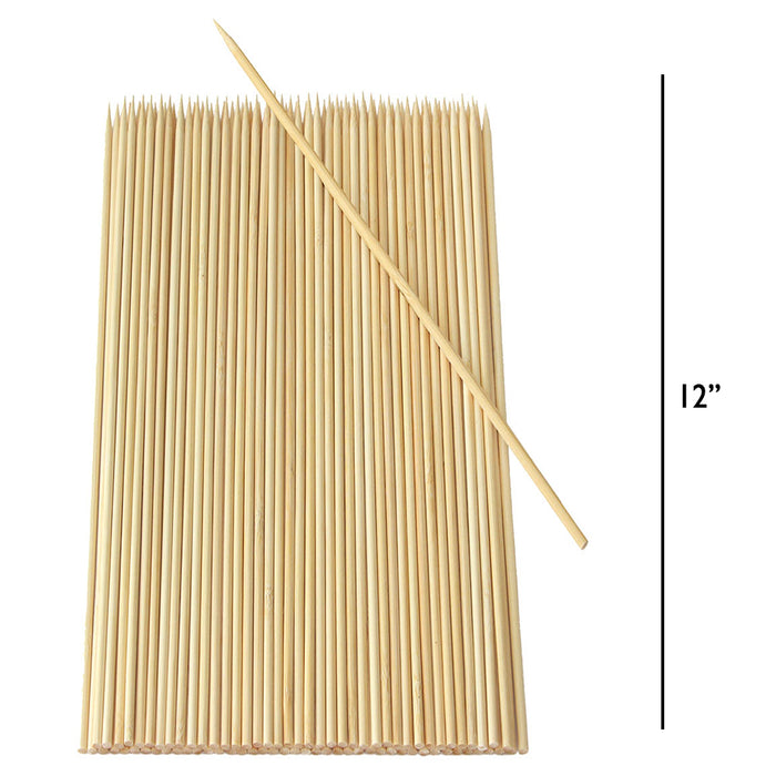 200Pcs Bamboo Wooden Skewers Sticks 12in Wood BBQ Shish Kabob Fondue Party Grill