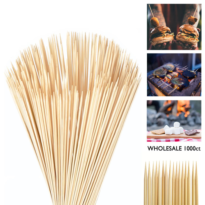 1000 Bamboo Skewers 12" Wooden Stick BBQ Shish Kabob Fondue Grill Party Bulk Lot