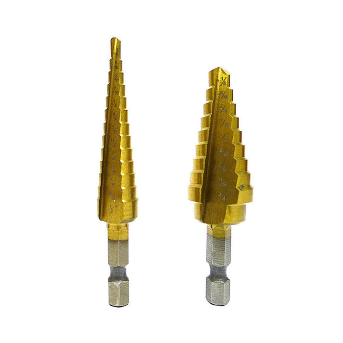 2 PC TITANIUM STEP DRILL BIT SET BITS UNI 9 & 13 STEP HSS POWER DRILLS 1/4 3/4