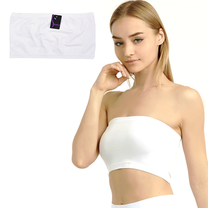 3 Tube Top Seamless Spandex Bandeau Bra Cropped Strapless Layer Tank Yoga White