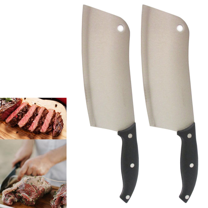 2 Pack 7" Cleaver Knife Stainless Steel Meat Butcher Professional Chef Kitchen