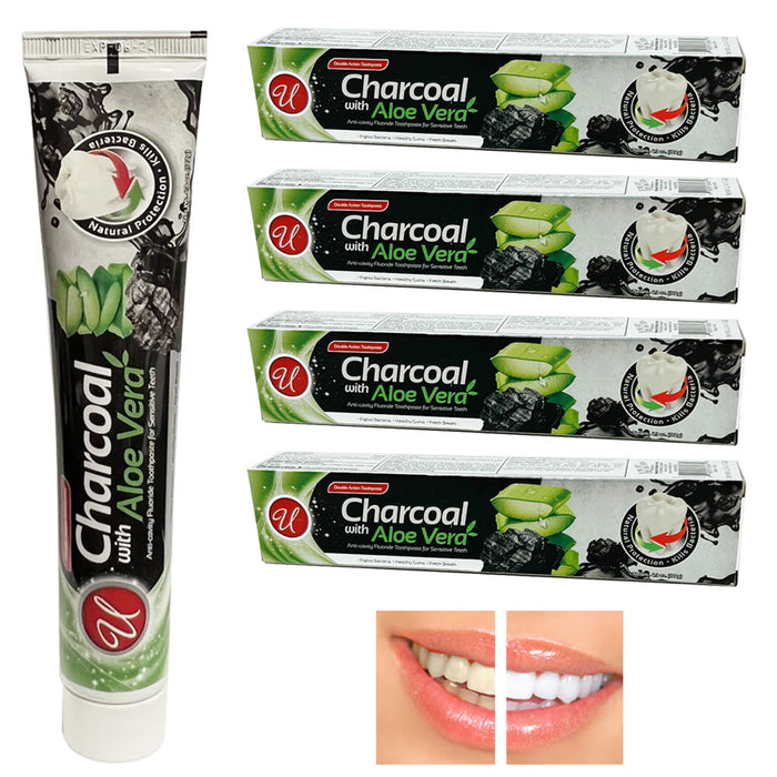 Pack of 4 Whitening Charcoal Toothpaste Aloe Vera Sensitive Teeth Healthy Gums