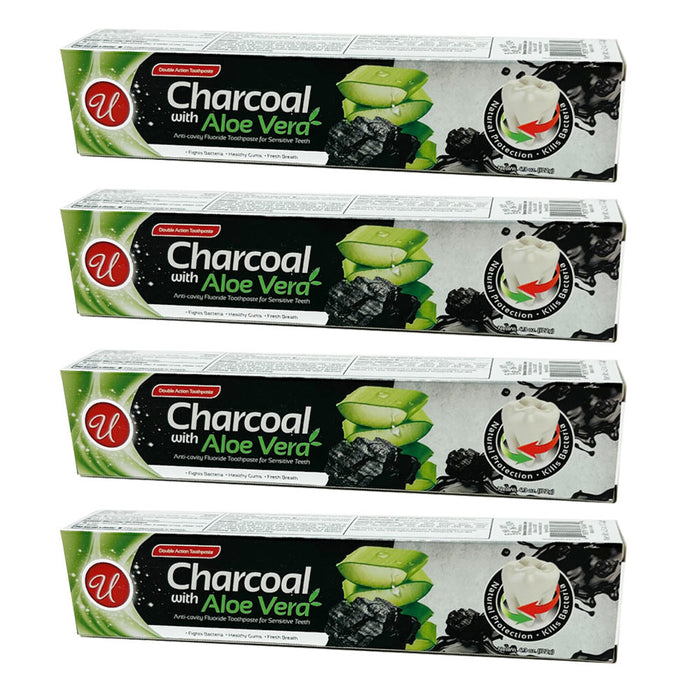 Pack of 4 Whitening Charcoal Toothpaste Aloe Vera Sensitive Teeth Healthy Gums