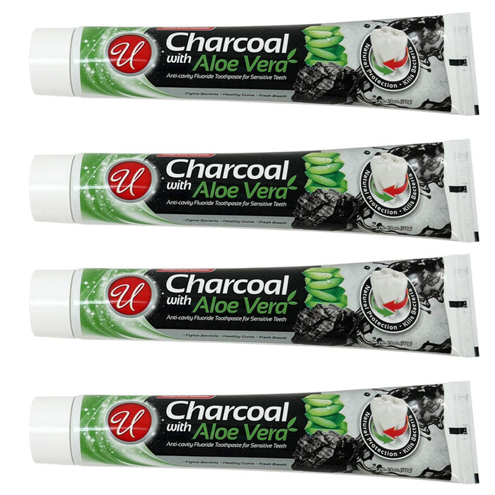 Pack of 4 Whitening Charcoal Toothpaste Aloe Vera Sensitive Teeth Healthy Gums