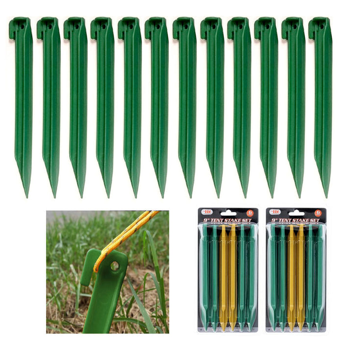 12 Pc Heavy Duty Plastic Tent Nails Pegs Garden Stakes Anchor Picnic Camp Tarp