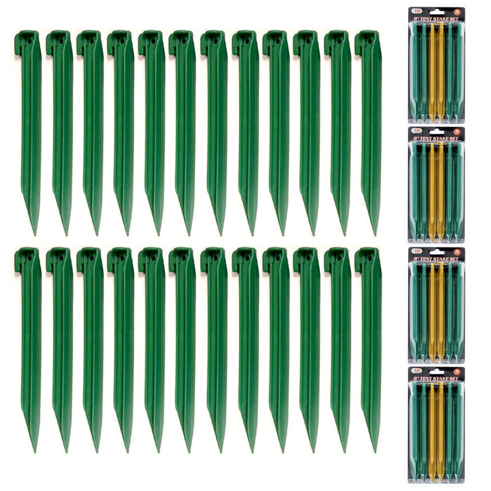 24 Pc Set Plastic Tent Stakes 9" Heavy Duty Pegs Canopy Stakes Camping Gardening