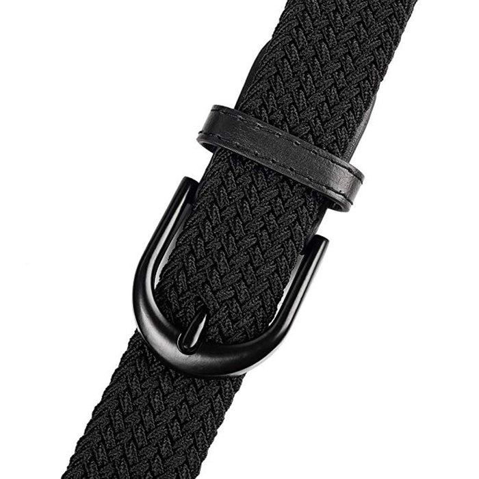 Braided Stretch Elastic Belt Black Buckle Leather Loop End Tip Unisex Small 35