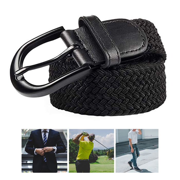 Mens Elastic Stretch Belt Leather Buckle Casual Formal Dress Golf Belt Braided