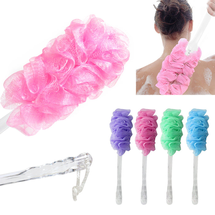 1 Shower Back Body Mesh Brush Long Handle Scrubber Bath Sponge Cleaning Massager