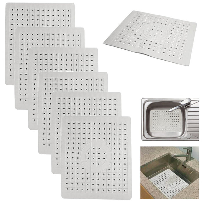 6 Pack Kitchen Sink Drain Mat Non-Slip Pad Protector Rubber Durable Grid 10x12