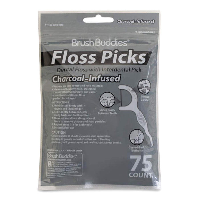 75 Dental Floss Picks Charcoal Infused Clean Teeth Gums Tooth Picks Oral Care