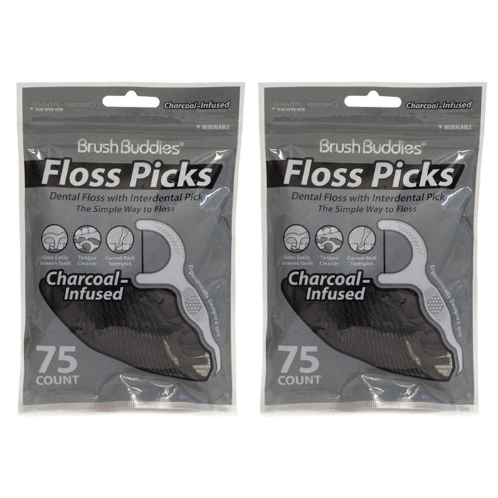 150 Ct Dental Floss Picks Tongue Cleaner Tooth Picks Oral Care Charcoal Infused