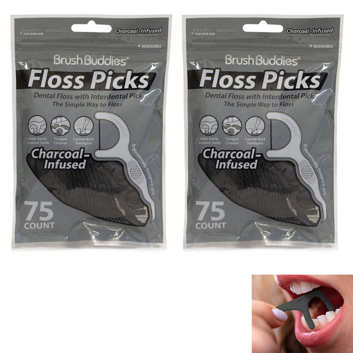 150 Ct Dental Floss Picks Tongue Cleaner Tooth Picks Oral Care Charcoal Infused