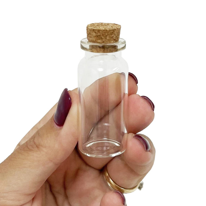 64 Pc Small Mini Clear Glass Bottles Cork Lids 1.57 Vial