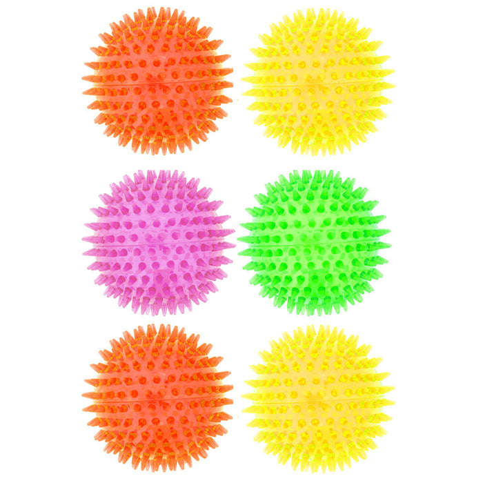 6 Pack Pet Squeaky Chewing Balls Bright Spike Fetching Dogs Play Chew Toys Spiky