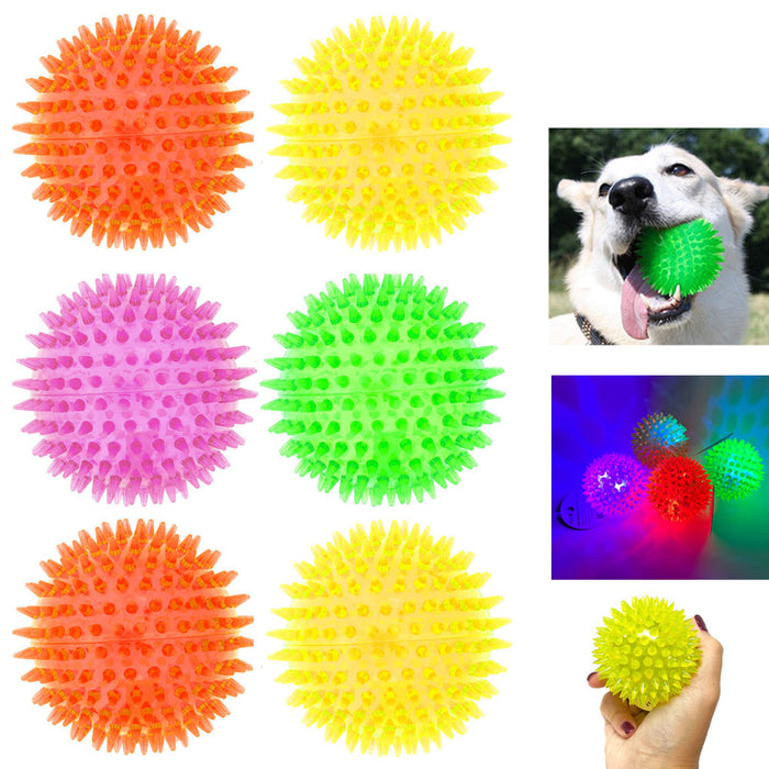 6 Pack Pet Squeaky Chewing Balls Bright Spike Fetching Dogs Play Chew Toys Spiky