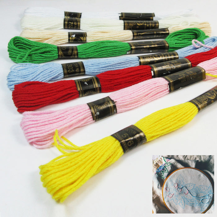 24 Lot Multi Color Sewing Thread Cross Stitch Cotton Embroidery Floss Skeins Kit