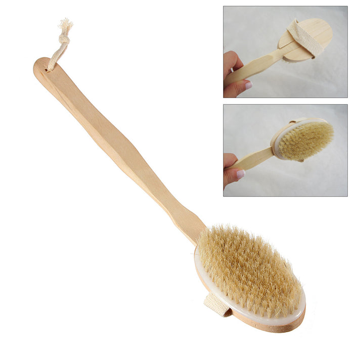 2 Back Body Shower Bath Brush Soft Natural Bristles Wood Long Handle Removable