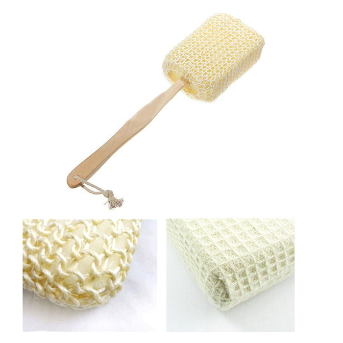 Natural Sisal Fiber Bath Body Brush Spa Shower Back Sponge Scrubber Long Handle