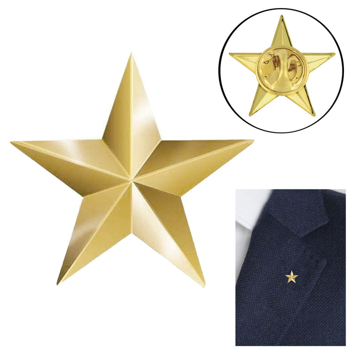 Gold Star Lapel Pin 3D 5 Point Military Police Hat Tie Clutch Pin Award Insignia