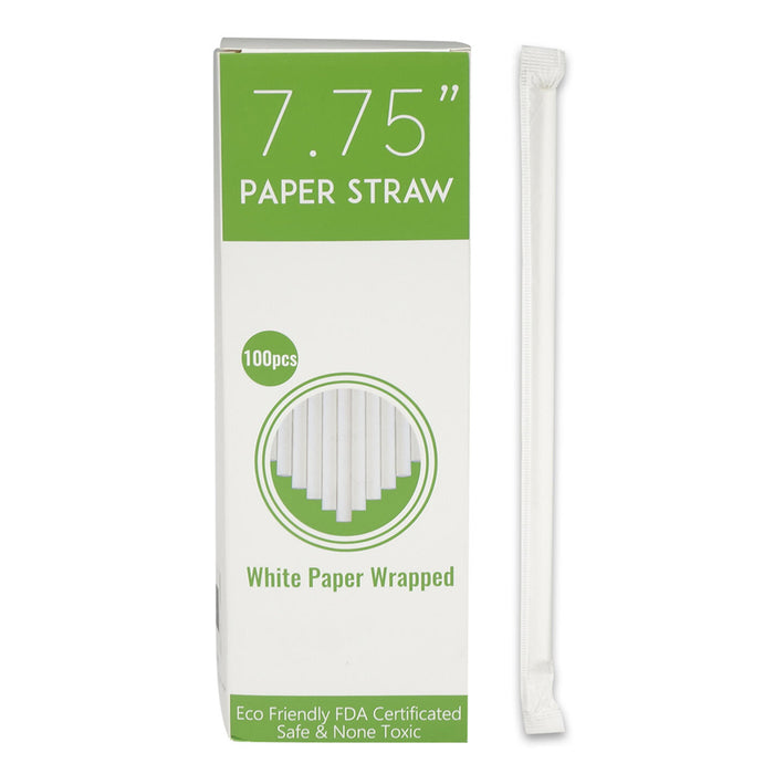 100 Pack White Paper Drinking Straws Wrapped Eco-Friendly Party Supplies Wedding