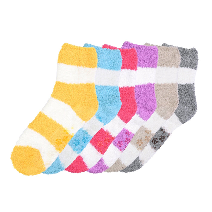 6 Pairs Fuzzy Plush Soft Socks Non Skid Strip Warm Hospital Home Slippers 9-11