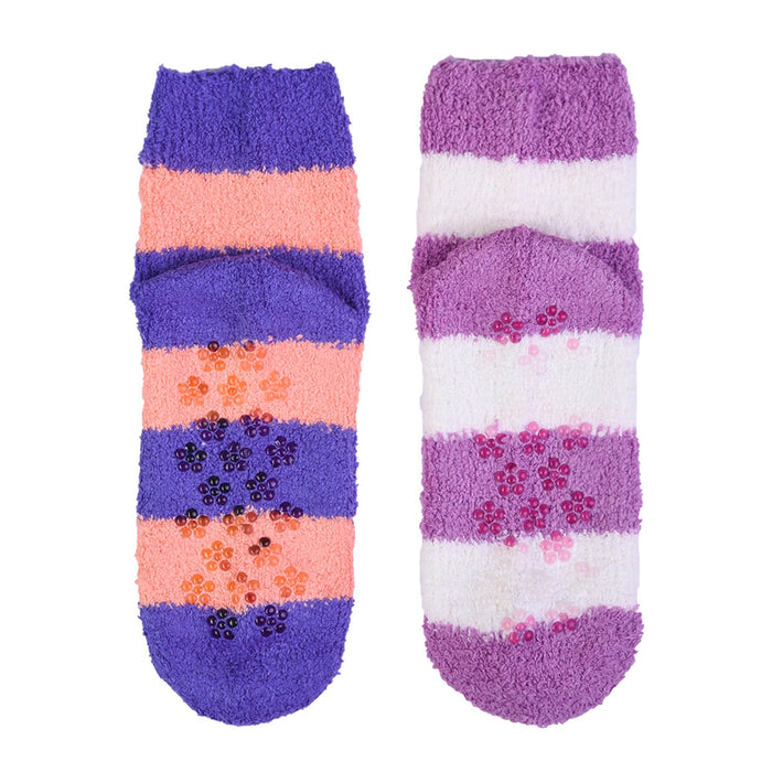 3 Pairs Soft Cozy Fuzzy Socks Warm Non Skid Striped Women Girl Home Slipper 9-11