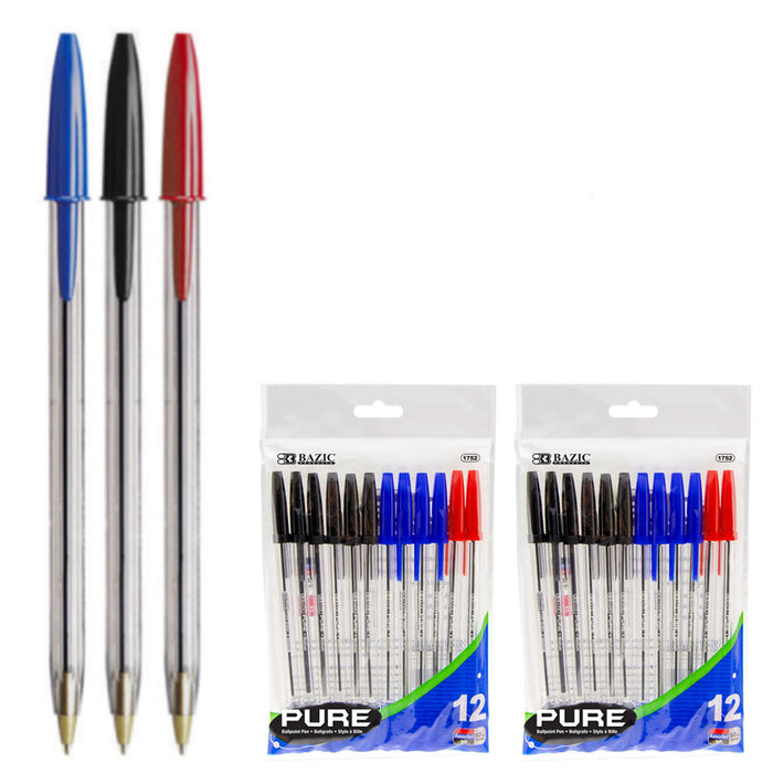 24 Pc Multi Color Ballpoint Pens Ball Point Pen Red Black Blue Ink School Office