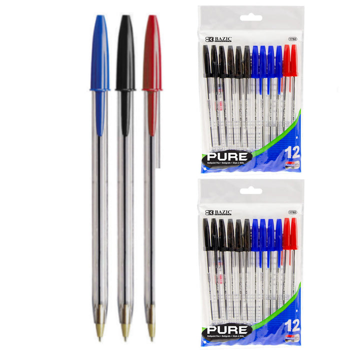 24 Pc Multi Color Ballpoint Pens Ball Point Pen Red Black Blue Ink School Office