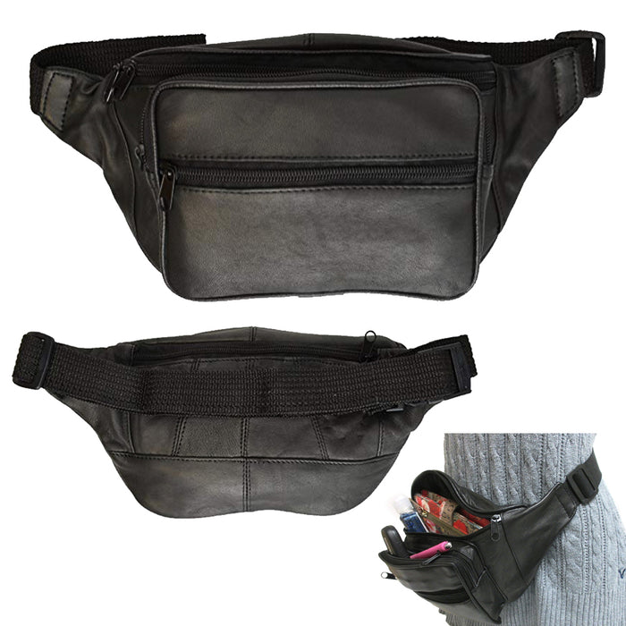 Mens Womens Genuine Leather Fanny Pack Pouch Waist Bag Slim Design Hiking Campin