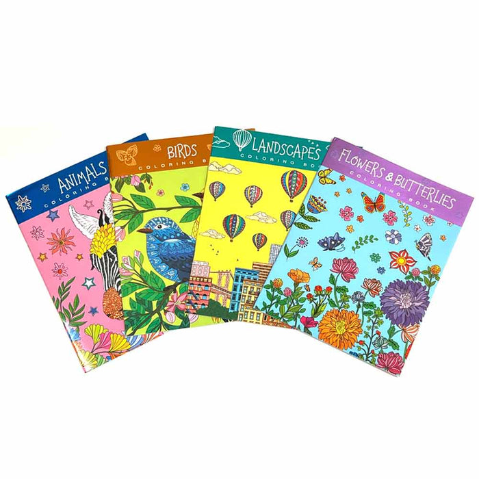 2 Pack Adult Coloring Books Stress Relieving Animals Flowers Landscapes Designs