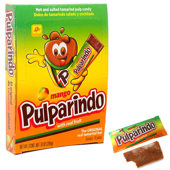 20 PC De la Rosa Pulparindo Mango Tamarind Pulp Candy Mexican Hot and Salted