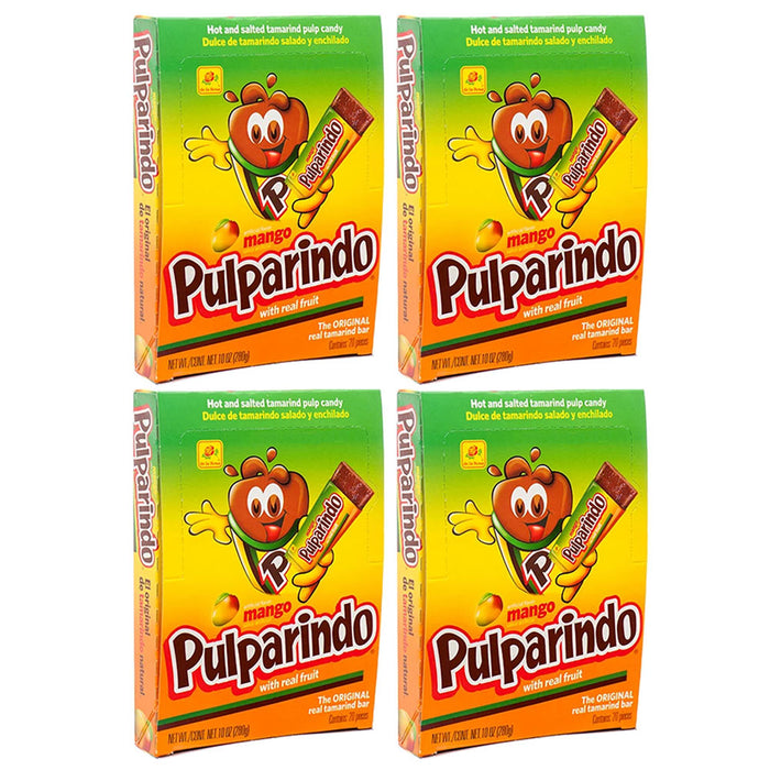 4 Pack Pulparindo Mango Mexican Candy Bar Tamarind Pulp Hot & Salted 80 PCS